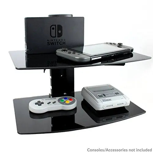 Tempered Black Glass Floating Shelf Wall Mount Consoles/DVD players M&W Maison & White