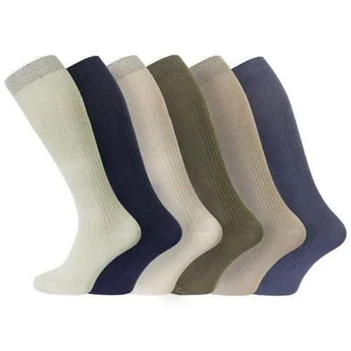 B.U.L 6 Pairs Mens Ribbed Long Hose 100% Cotton Knee High Soft Top Socks UK 6-11 / EU 39-45 (Fashion) B.U.L