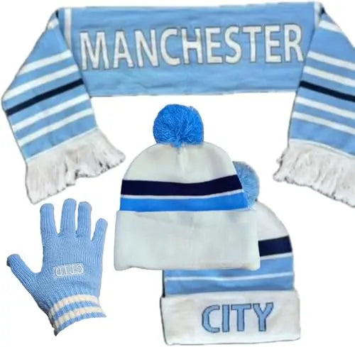 Manchester CITY Football Match Day Hat Scarf Gloves Fantastic Gift Idea