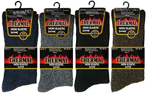 6 pairs Mens Lambs Wool Blend Thermal Non-elastic socks. Cushion foot, smooth toe seam.(077-NE-Wool-Asst) Get Top Marketing
