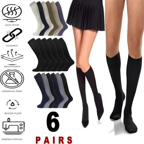 B.U.L 6 Pairs Mens Ribbed Long Hose 100% Cotton Knee High Soft Top Socks UK 6-11 / EU 39-45 (Fashion) B.U.L