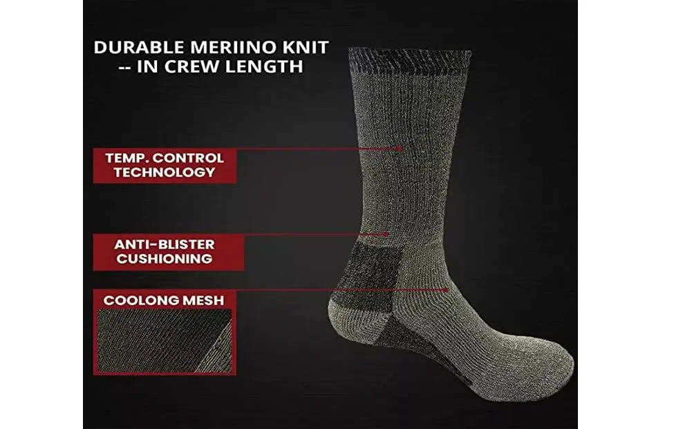 B.U.L 2 Pairs Mens Merino Military Wool Warm Long Thick Thermal Hiking Work Walking Army Combat 2.8 Tog Socks UK 6-11 / EU 39-45 B.U.L