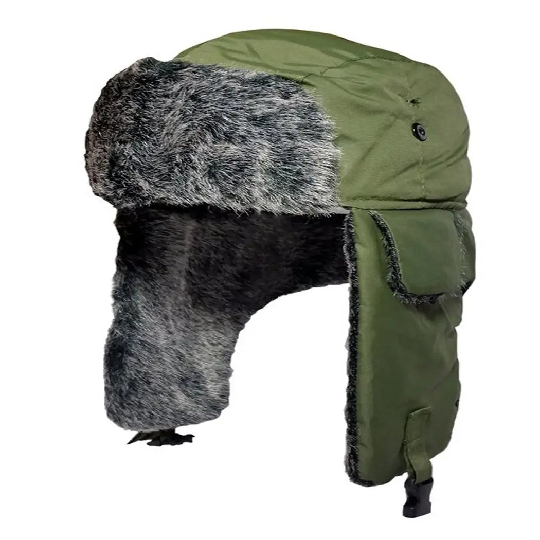 Mens Shower Proof Russian Trapper Hat Khakki Winter Thermal Warm Fake Fur Outdoor Ski Hike Walking Hat Generic