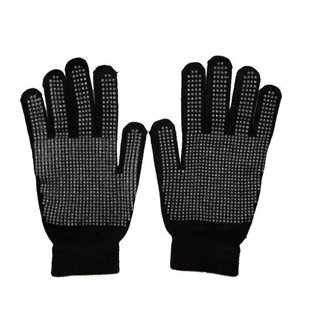 Men's Plain Thermal Knit Warm Winter Gloves 3 Pairs - Various Styles (Black Gripper Full) B.U.L Men Gloves