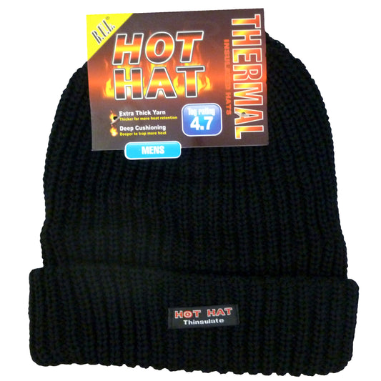 Superb High Insulation Thinsulate Hot Hat 4.7 TOG Black Knitted Unisex for Winter, Outdoor Work, Travel, Camping & Ski Wear