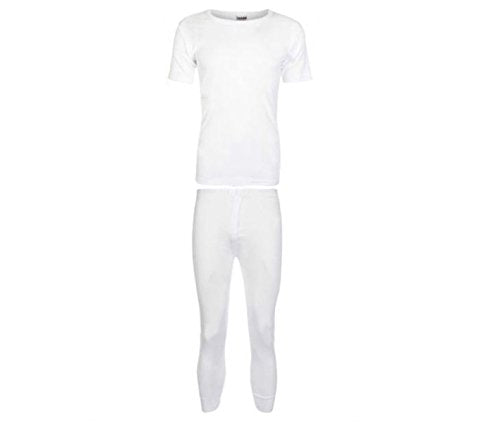 B.U.L ® 2 Mens Extrem Hot Thermal Underwear Set Short Sleeve Vest & Long Johns Suitable for Winter, Outdoor Work, Travel, Camping & Ski Wear Size S-XL (Xlarge, White)