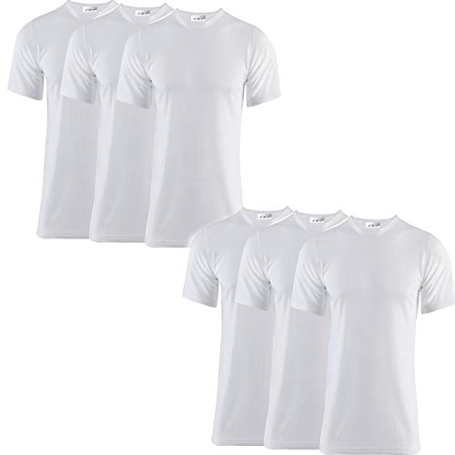 Pack of 6 Men's Extreme Hot 0.45 TOG Thermal Underwear Short Sleeve Vest Free Post Size S-XXL (White, Large)