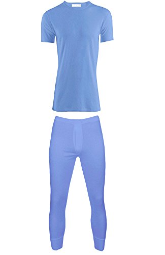 B.U.L ® 2 Mens Extrem Hot Thermal Underwear Set Short Sleeve Vest & Long Johns Suitable for Winter, Outdoor Work, Travel, Camping & Ski Wear Size S-XL (XXLARGE, Blue)