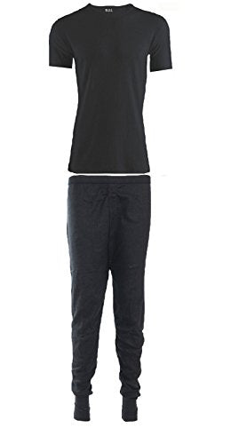 B.U.L ® 2 Mens Extrem Hot Thermal Underwear Set Short Sleeve Vest & Long Johns Suitable for Winter, Outdoor Work, Travel, Camping & Ski Wear Size S-XL (Large, Black)