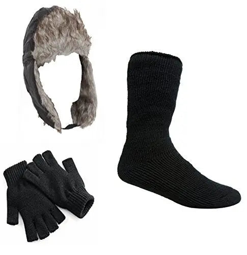 Mens Winter Warm Thermal Trapper Hat Glove & 2.3 Tog Socks Pair Suitable for Winter, Outdoor Work, Travel, Camping & Ski Wear Gift Set My Store