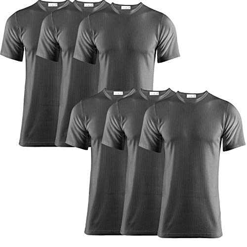 Pack of 6 Men's Extreme Hot 0.45 TOG Thermal Underwear Short Sleeve Vest Free Post Size S-XXL (Charcoal, XXLarge)
