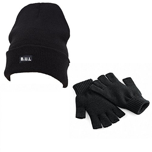 Mens Winter Warm Thermal Chunky Beanie Hat & Thermal Glove Gift Set Free Post