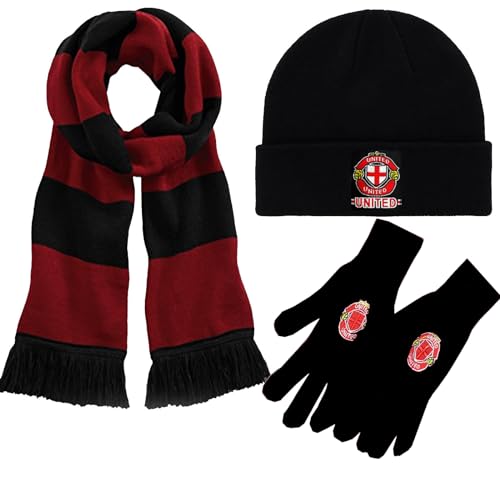 United Red & Black Football Traditional Match Day Hat Scarf Gloves Set **Fantastic Gift Idea**