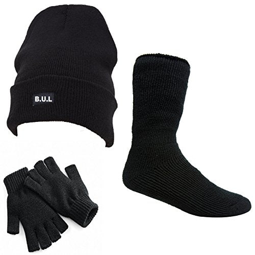 Mens Winter Thermal Beanie Hat Glove & 2.3 Tog Socks Pair Suitable for Winter, Outdoor Work, Travel, Camping & Ski Wear Gift Set