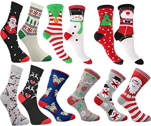 6 Pairs Ladies Festive Christmas Novelty Reindeer Character Socks Size 4-8