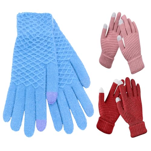 3 Pairs Women's Winter Touch Screen Gloves Warm Fleece Lined Knit Gloves Elastic Cuff **Fantastic Gift Idea**