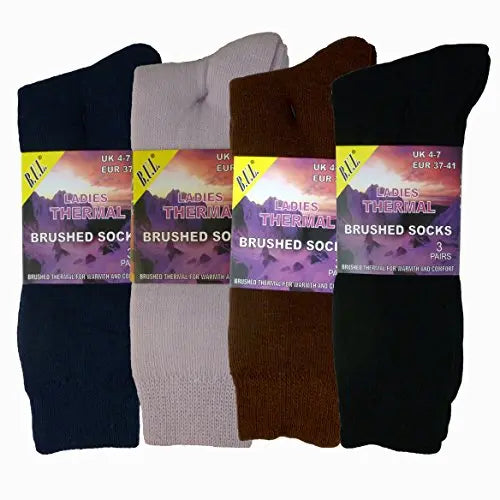 Ladies Premium Quality Thermal Socks 6 Pairs Double Brushed Inside for Winter Camping Outdoor Work My Store