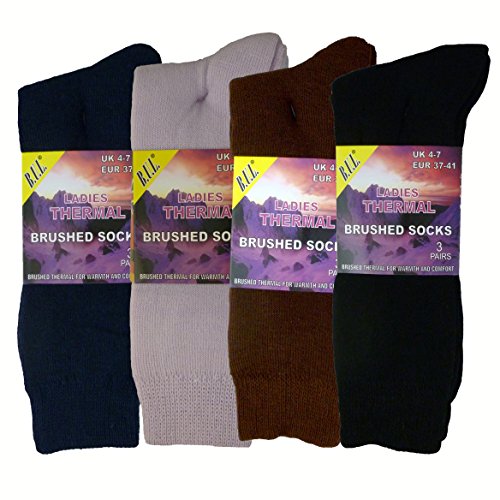 Ladies/Womens Premium Quality Thermal Socks, Double Brushed Inside (Pack Of 6)