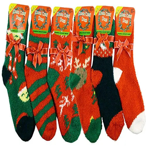 3 PAIRS LADIES FLUFFY CHRISTMAS SOCKS WITH GIFT BOW WARM BED LOUNGE SOCKS My Store