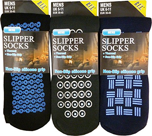 3Pairs Adults Men's Cozy Gripper Slipper Socks - Unisex Soft Brushed Inner  Layer and Full Cushion (46-48cm,Mixcolor) 