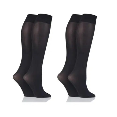 Ladies 2 Pair 40 Denier Matt Knee Highs Black, Navy Pop Socks Trouser One Size with Lycra B.U.L