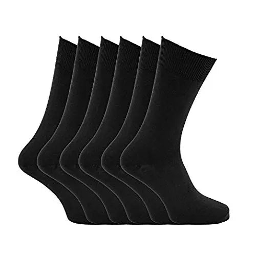 Flexi Top Men's 100% Cotton Diabetic Non Elastic Socks Soft Top Gentle Grip (Black, 3) Flexitop