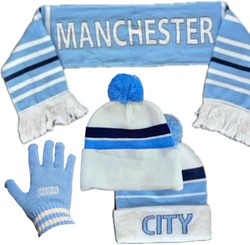 CITY Sky Football Traditional Match Day Hat Scarf Gloves Set **Fantastic Gift Idea**