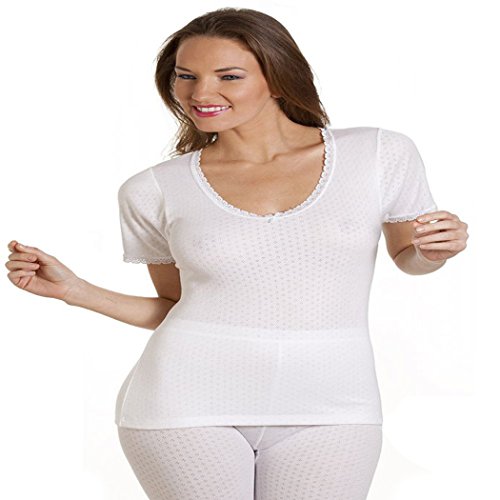 2 Packs Ladies Thermal Underwear Short Sleeve Vest 0.45 TOG Women's T-Shirt White Delux Top Winter Warm Base Layer