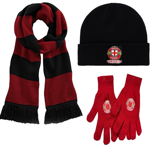 United Red Football Traditional Match Day Hat Scarf Gloves Set **Fantastic Gift Idea**