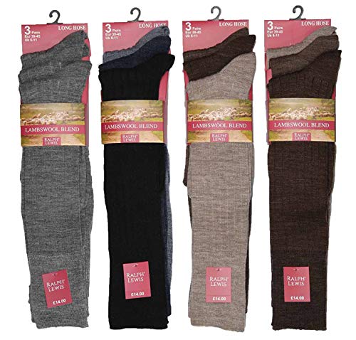 Mens Long Hose Knee High Socks Traditional Ribbed Lambswool Blend Fine Wool Sock Size 6-11