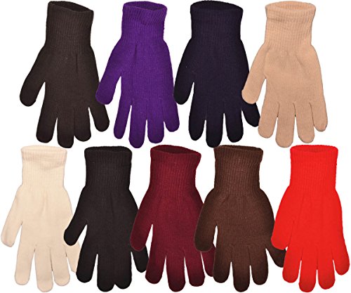 Ladies Soft & Warm Thermal Knit Winter Gloves 3 Pairs - Various Colours (Plain Assorted)