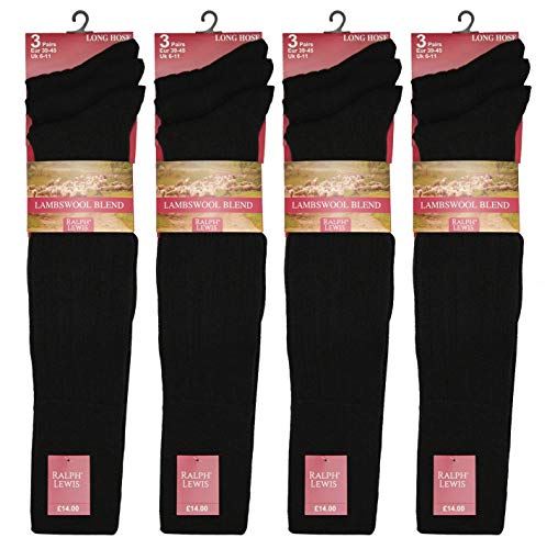 Mens Black Ribbed Knee High Socks Traditional Long Hose Lambswool Sock Size 6-11 3 Pair Multi Pack