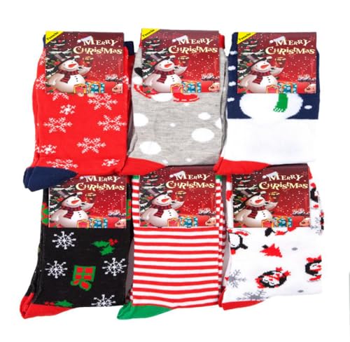 6 Pairs Mens Ladies Christmas Novelty Festive Xmas Socks Size UK 6-11 / EUR 39-45 **Fantastic Gift Idea**