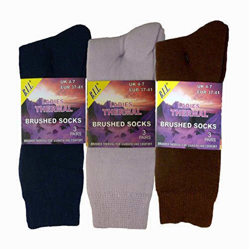 6 Pairs Ladies winter thermal socks. Dark Colours