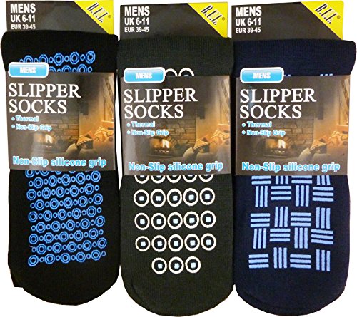 B.U.L - 4 Pairs Men's Thermal Slipper Gripper Socks Non Skid