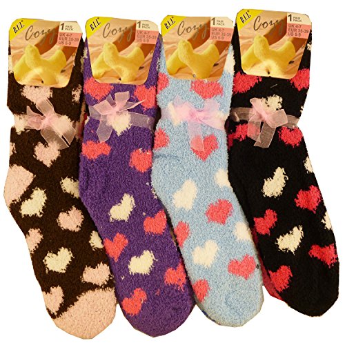 4 PAIRS LADIES FLUFFY WARM & COSY EVENING BED LOUNGE SOCKS (Assorted)