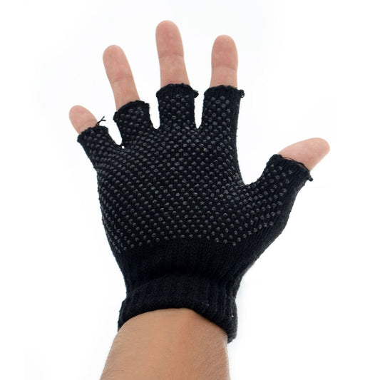 Men's Plain Thermal Knit Warm Winter Gloves 3 Pairs - Various Styles, Black Cut Finger Gripper, Men's One Size Stretch Fit Winter Gloves