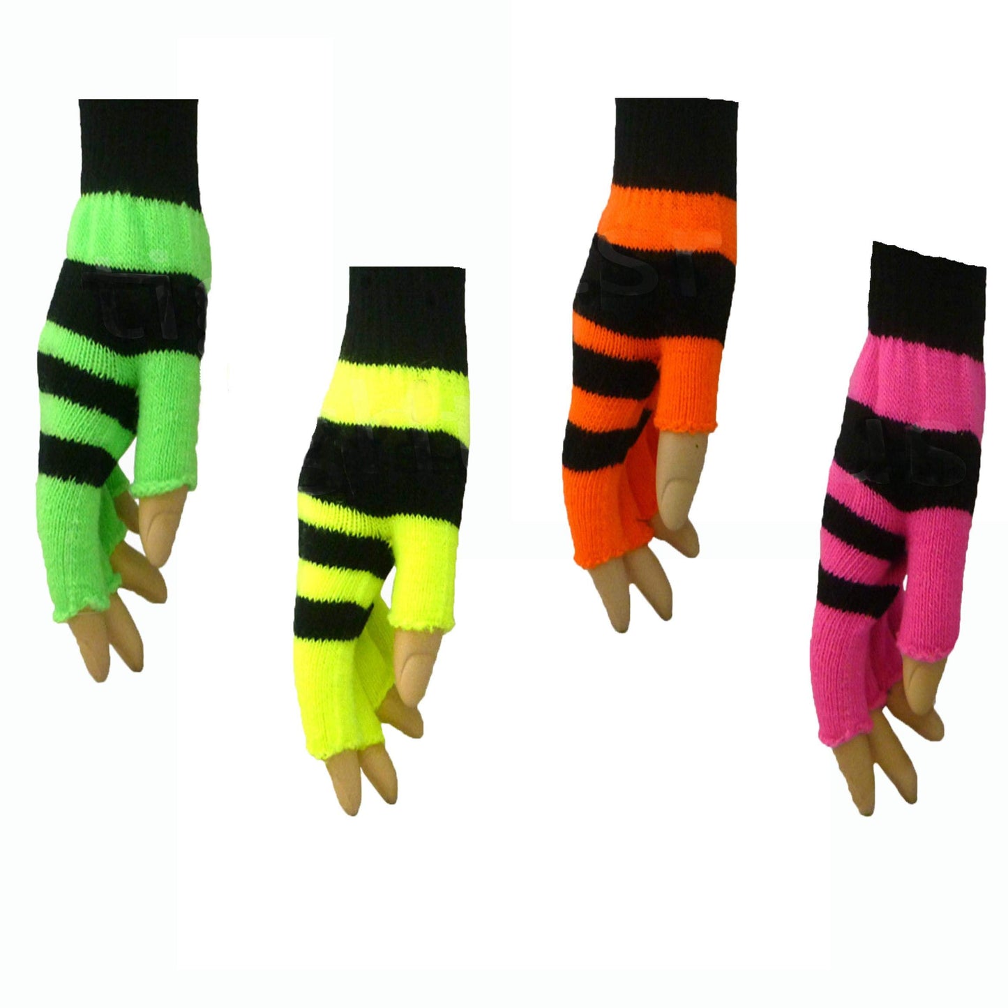 4 PAIRS LADIES NEON FINGERLESS MAGIC GLOVES STOCKING FILLER GIFT