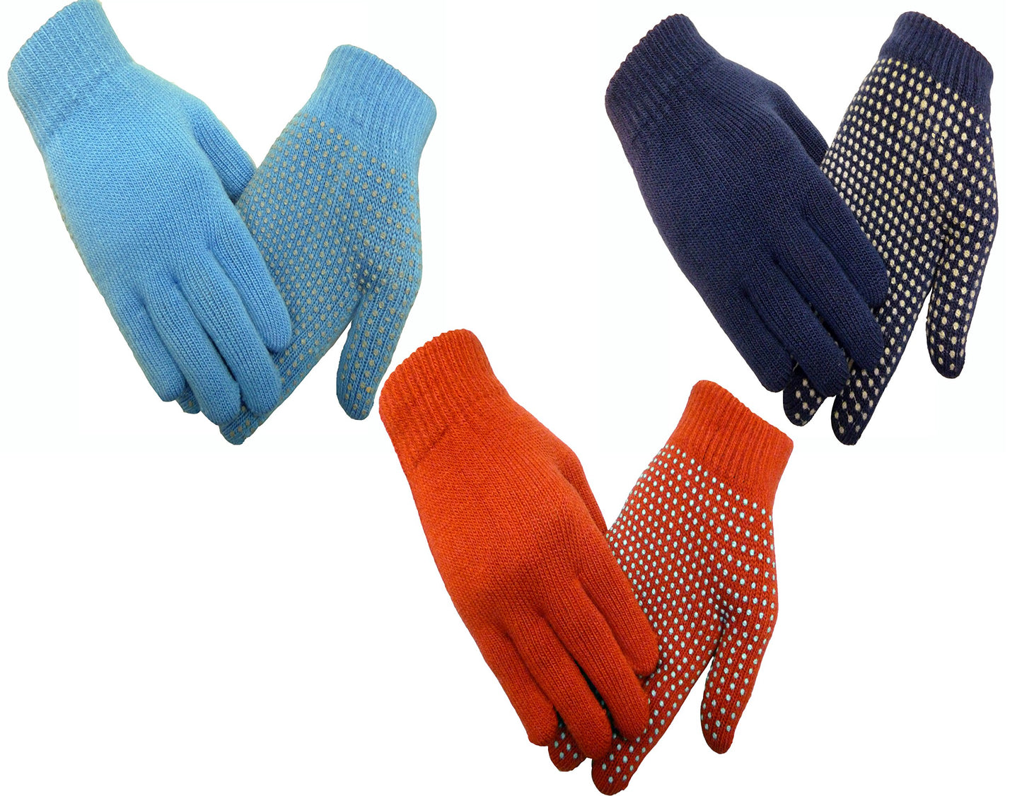 3 Pairs Ladies Winter Thermal Panache Gloves from KD Trading- 8 (Assorted Gripper Gloves) KD Gloves