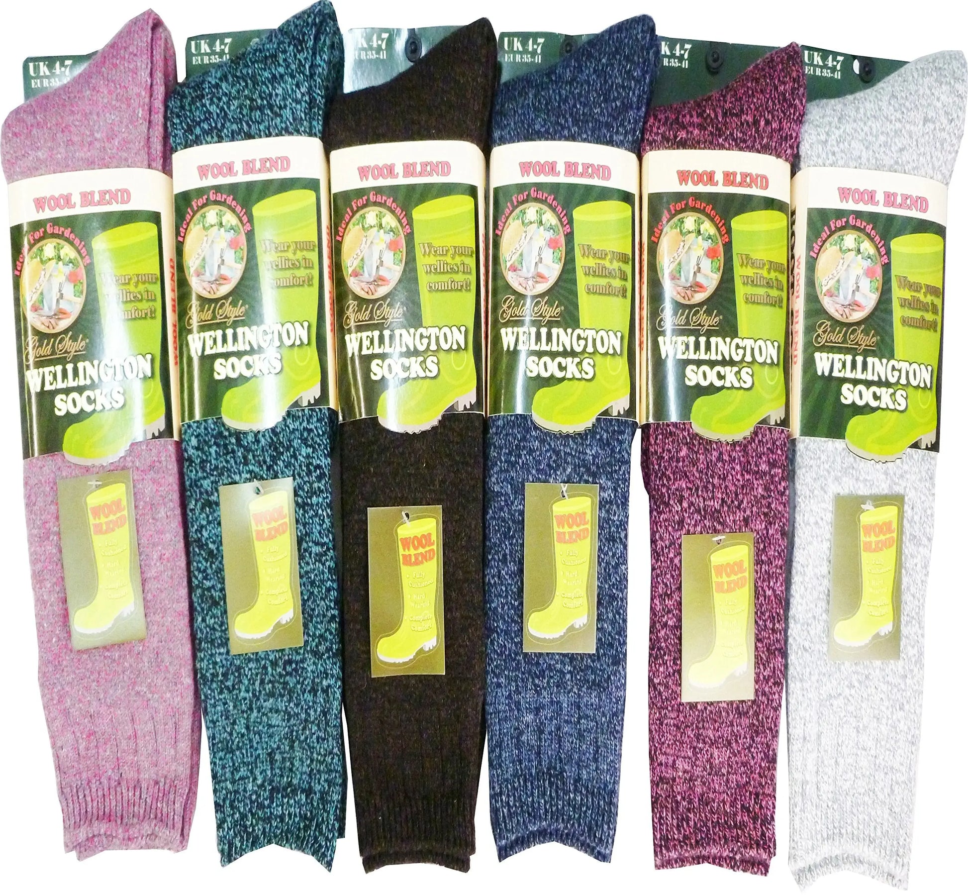 Ladies Wool Blend Long Wellington Boot Socks - 3 Pair - Women's Welly Socks - The Original Wellie Sock - Festival Walking Hiking Thermal Socks - Assorted Colours - UK Shoe Size 4-7 EU 37-41 B.U.L